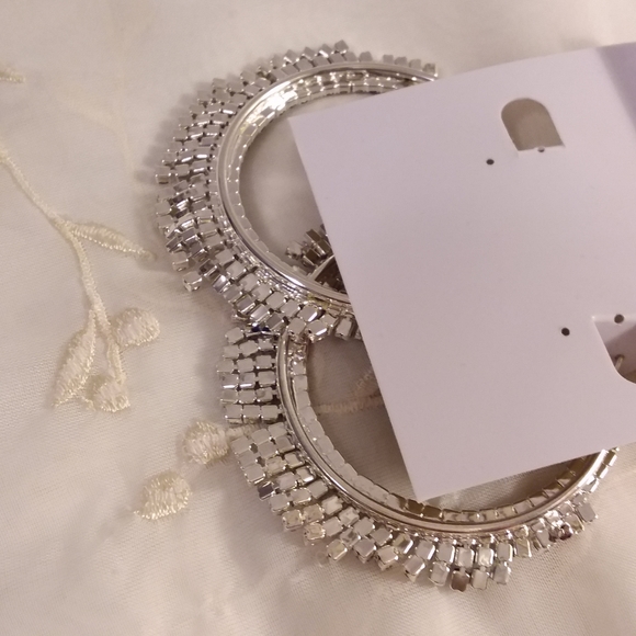 Silver Tone Hoop Dangle Pierce Earrings Natasha - Picture 4 of 6